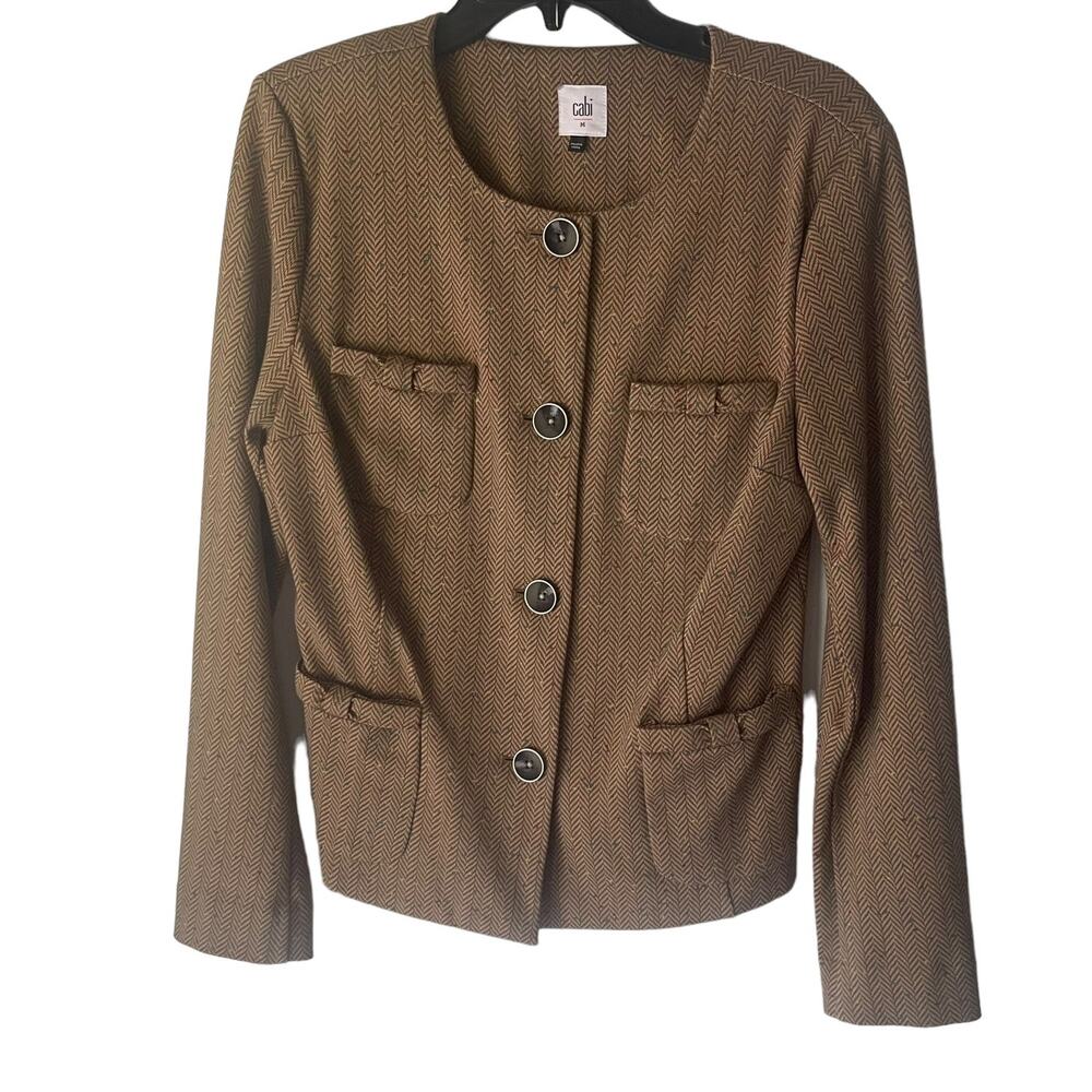 Cabi Size Medium Brown Herringbone Career‎ Button Up Sweater Shacket Jacket